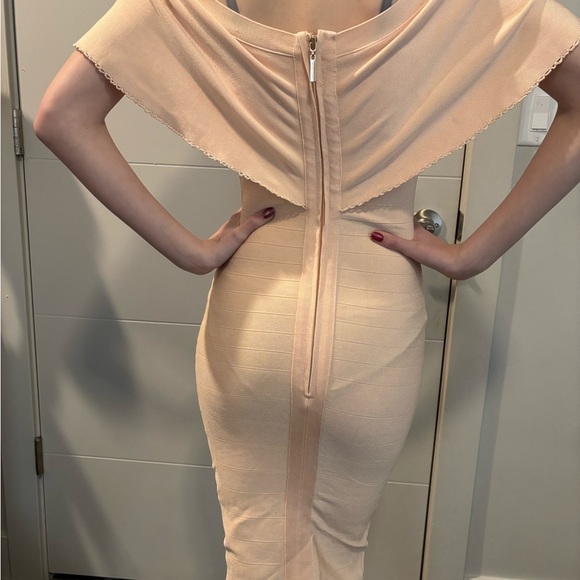 Marciano Tan Off-Shoulder Ruffled Midi Dress - Picture 2 of 3